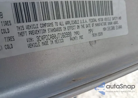 2018 Dodge Journey Se z USA, uszkodzony, nr VIN 3C4PDCAB0JT182999